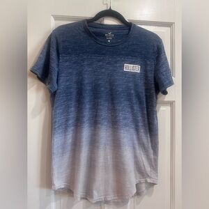Hollister Mens Blue Ombre Short Sleeve Graphic T-Shirt Logo Curved Hem Small